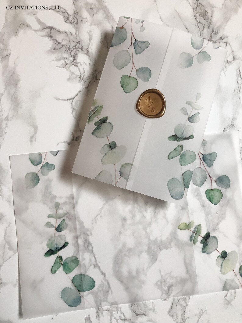 Eucalyptus Vellum Wrap 5x7 Vellum Wedding Invitation Rustic Etsy