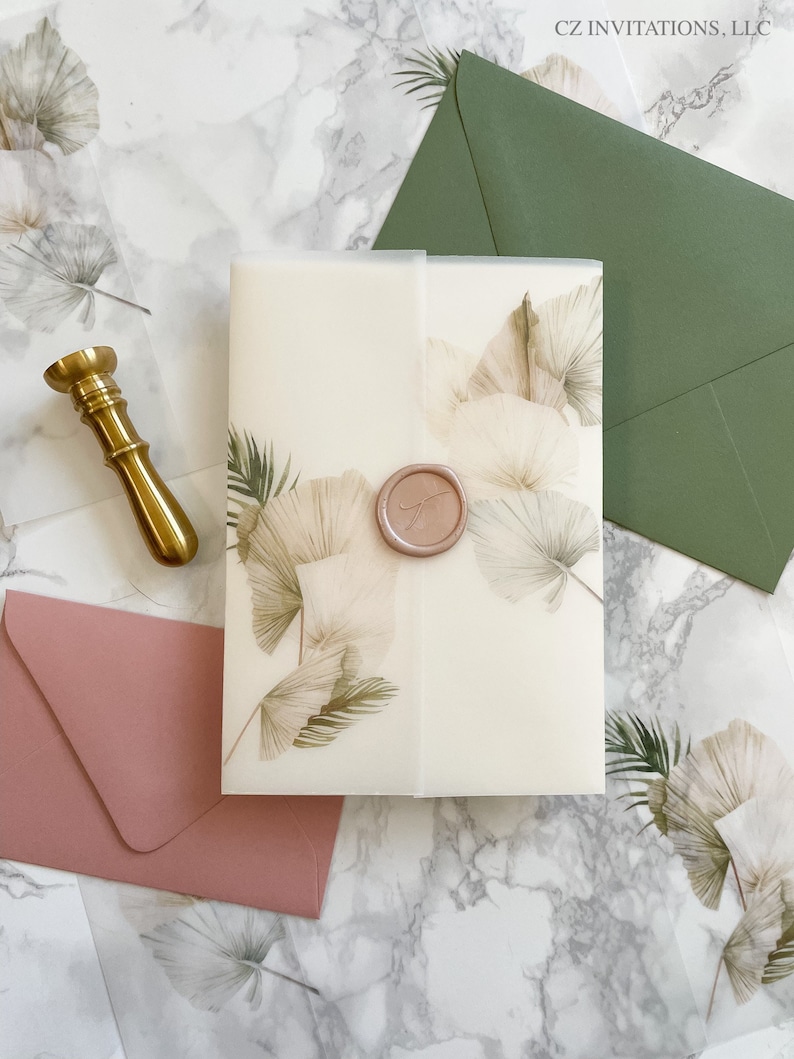 Boho Vellum Wrap 5x7 Vellum Wedding Invitation Beach Vellum Etsy