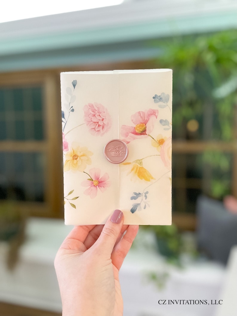 Pink Spring Floral Vellum Jacket 5x7 Vellum Wedding Etsy