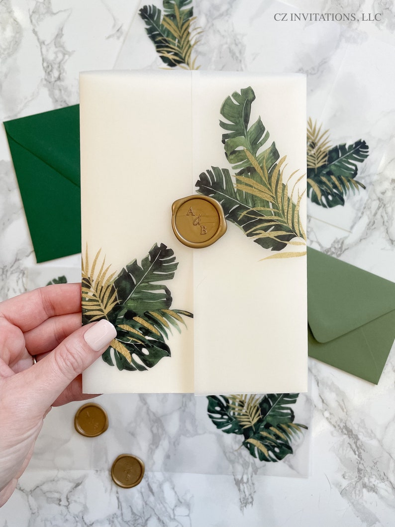 Palm Vellum Wrap for 5x7 Vellum Wedding Invitation Tropical Etsy