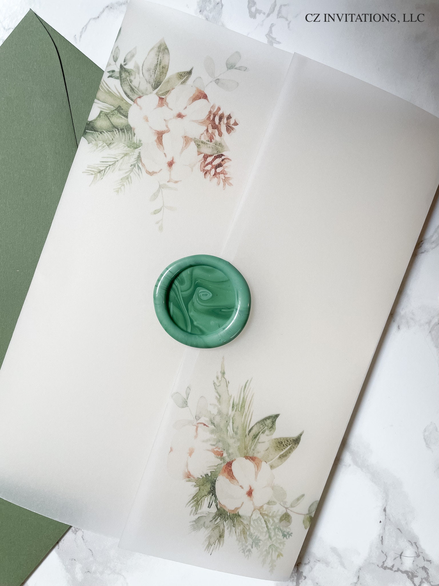 Winter Floral Vellum Jacket 5x7 Vellum Wedding Invitation or Etsy