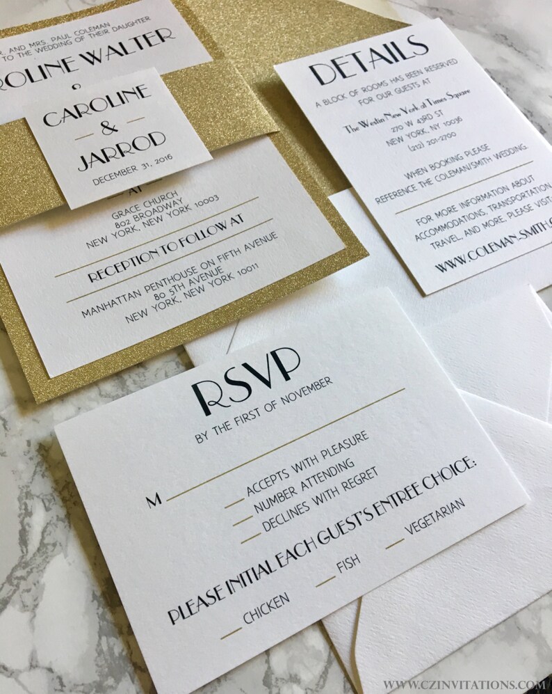 Gold Glitter Wedding Invitation with Glitter Belly Band Etsy