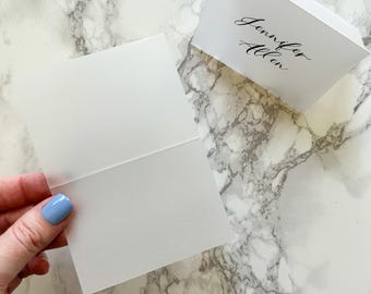 Vellum Place Card BLANK, Clear Escort Cards, Scored Vellum Tent Card for Wedding, Clear Translucent Folded Cards, Vellum Seating Chart Card