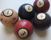50s Billiard Balls, Handpainted, Handmade, Wooden, Pool Balls, Solids, Full Set, 1950s, Pool Hall