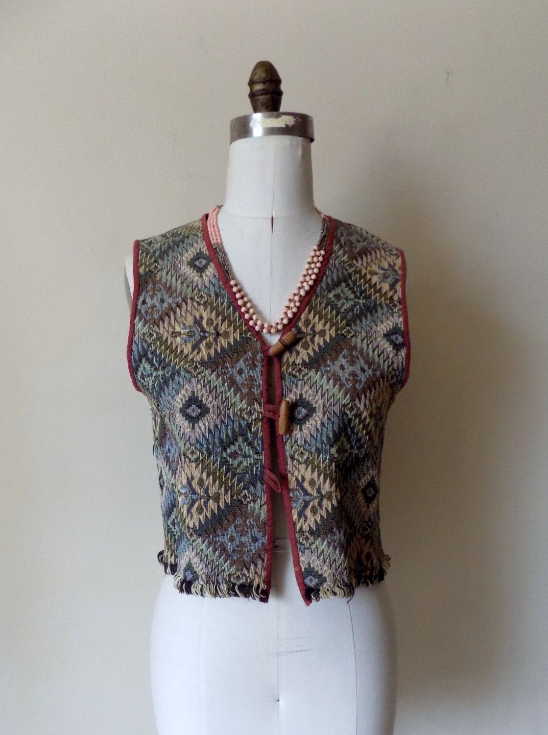 90s Tapestry Vest Tribes For Her Southwestern Woven Etsy