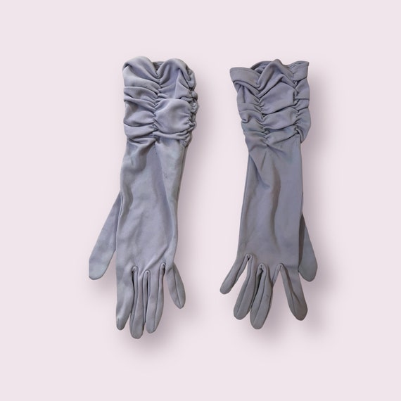 Vintage 60s Lavender Purple Satin Evening Gloves … - image 1