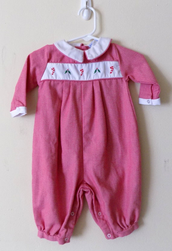 80s Christmas Romper Holiday Onesie Petit Ami Candy Cane Etsy