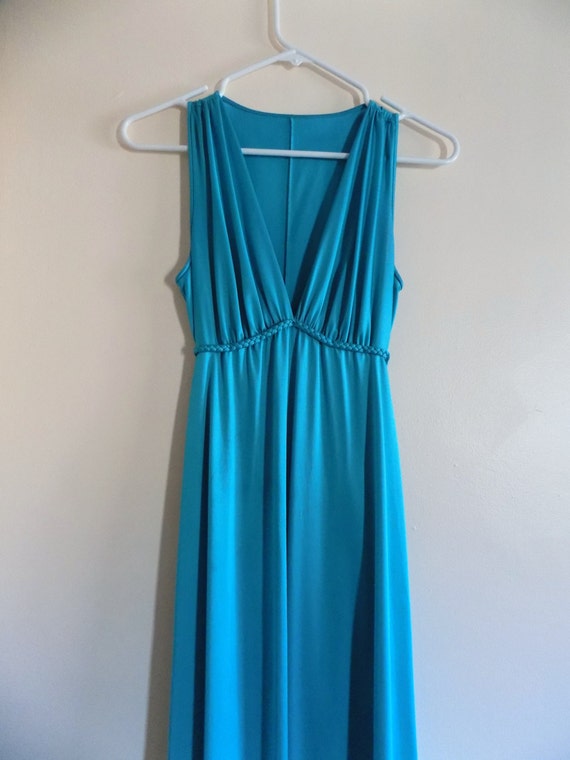 70s Nightgown Goddess Vanity Fair Blue Teal Satin 1970s | Etsy