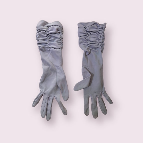 Vintage 60s Lavender Purple Satin Evening Gloves … - image 2