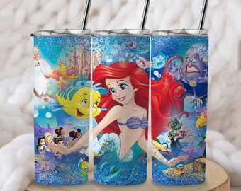 Cartoon 20oz Skinny Tumbler File, Princess Ariel Character Tumbler , Princess Ariel Little Mermaid Tumbler Design , PNG Digital Download