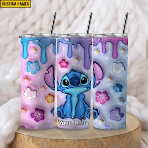 Benutzerdefinierte Name Stitch 20 Unzen Skinny Tumbler Wrap, Cartoon Charakter Tumbler gerade und konisch PNG digitaler Download, Tumbler Design PNG