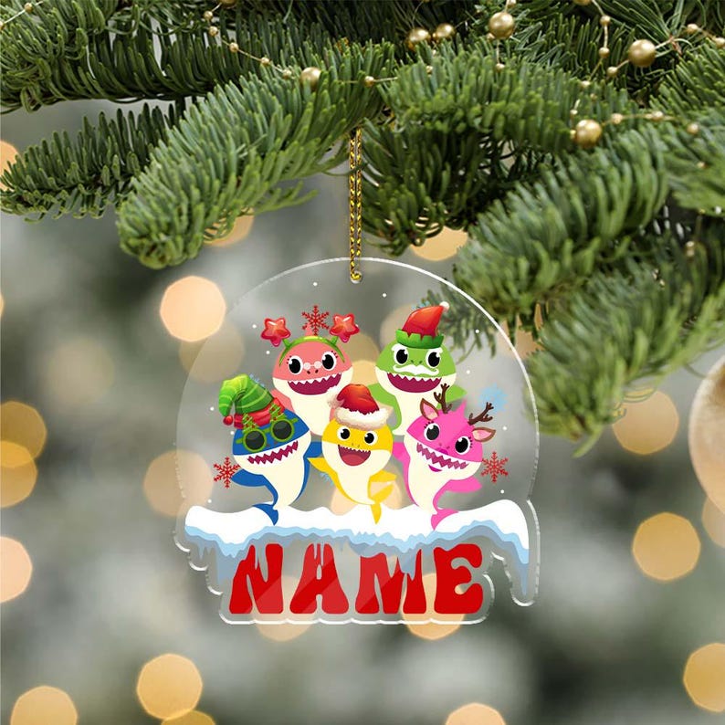 Personalized Name Baby Shark Ornament, Christmas Shark Ornament