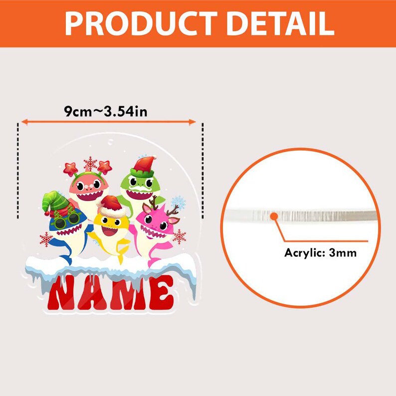 Personalized Name Baby Shark Ornament, Christmas Shark Ornament