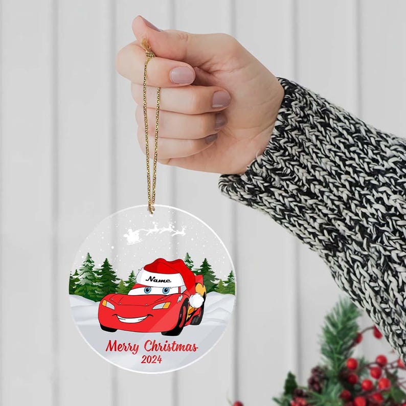Merry Christmas Cars Characters Ornament, Custom Name Cars Acrylic