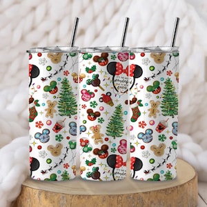 Mickey and Minnie Christmas Tumbler Wrap Png, Cartoon 20oz Skinny Tumbler, Christmas Tumbler,  PNG Digital Download, Sublimation Design PNG