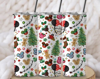 Mickey and Minnie Christmas Tumbler Wrap Png, Cartoon 20oz Skinny Tumbler, Christmas Tumbler,  PNG Digital Download, Sublimation Design PNG