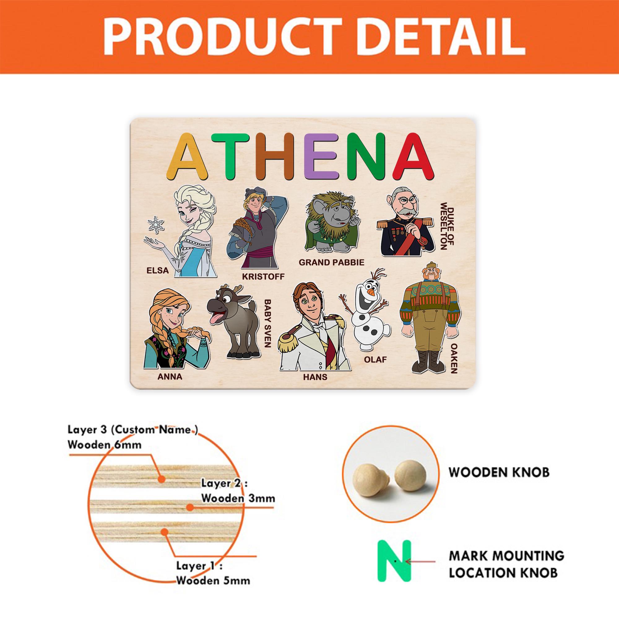 Personalized Frozen Characters Puzzle Board, Princess Elsa Puzzle