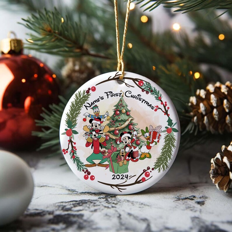 Custom Name Disney Baby's First Christmas Ceramic Ornament, Christmas