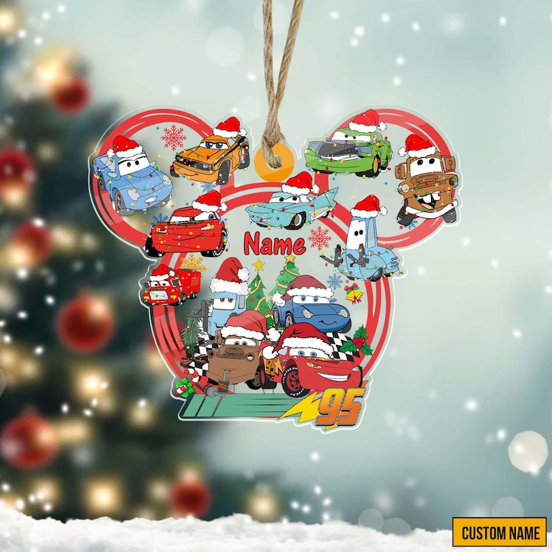Christmas Disney Cars Mickey Head Ornament, Personalized Name Cars