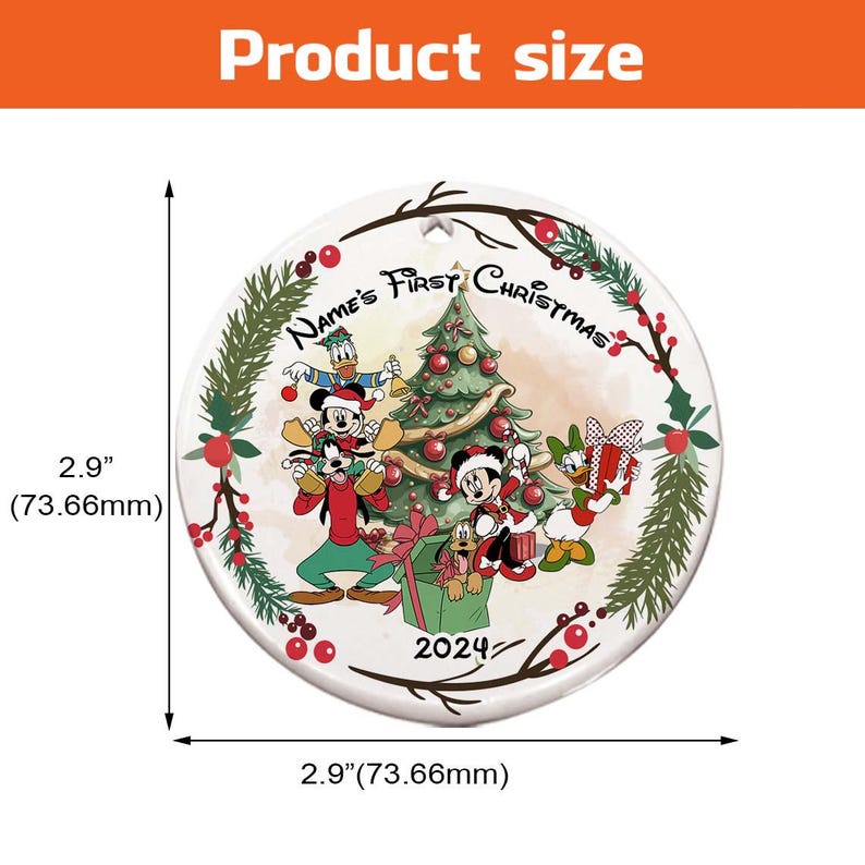 Custom Name Disney Baby's First Christmas Ceramic Ornament, Christmas