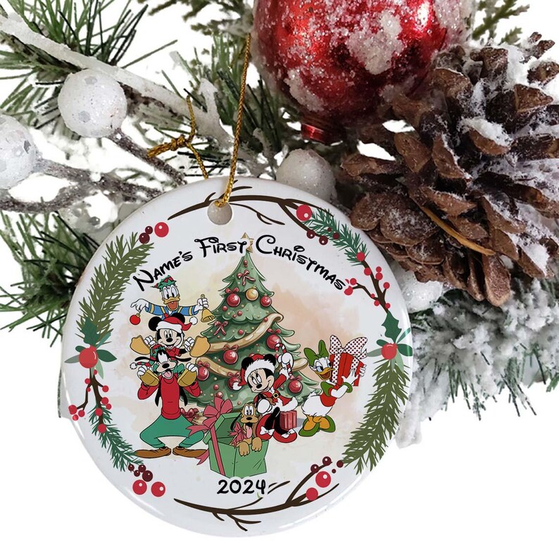 Custom Name Disney Baby's First Christmas Ceramic Ornament, Christmas