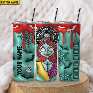 Sally skellington Halloween Tumbler Png, Spooky Season Tumbler Png, 3D Tumbler Wrap, 20oz Skinny Tumbler, PNG Digital Download, Design PNG