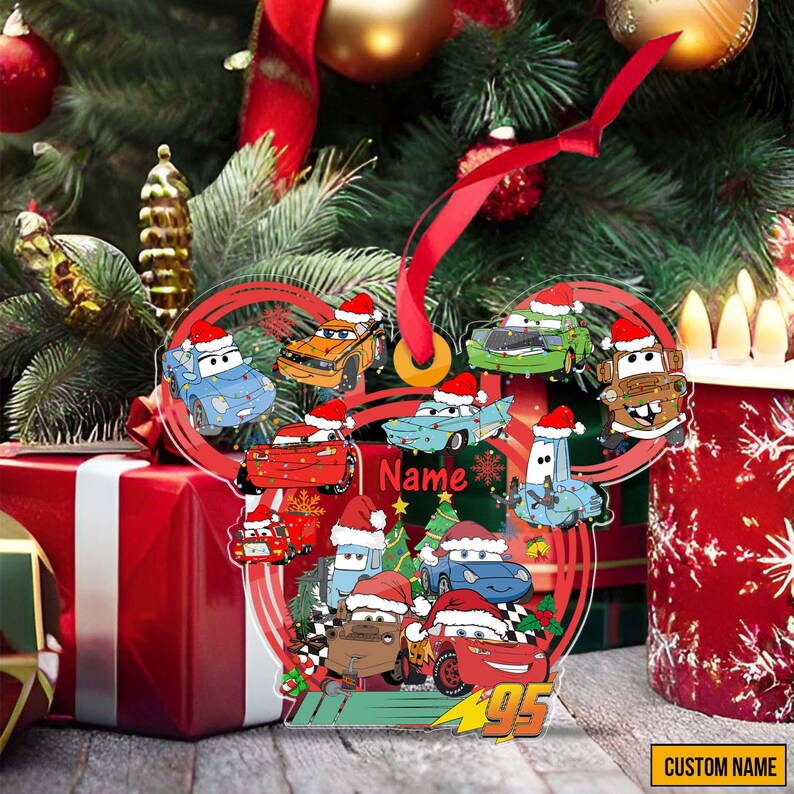 Christmas Disney Cars Mickey Head Ornament, Personalized Name Cars