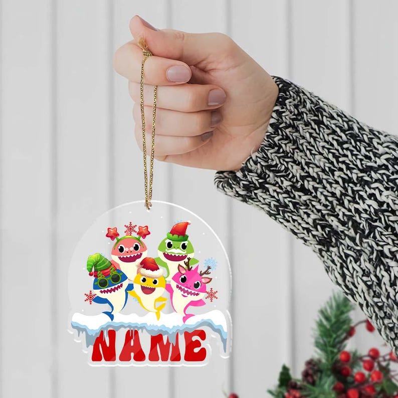 Personalized Name Baby Shark Ornament, Christmas Shark Ornament