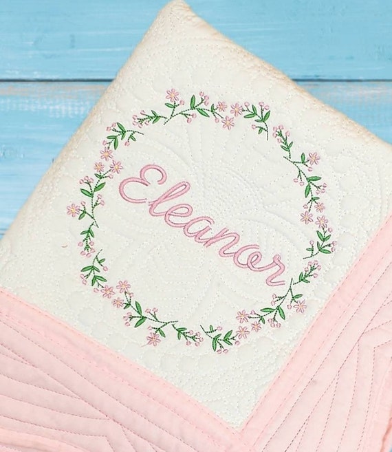 Embroidered Baby Quilt Personalized Flowers Etsy
