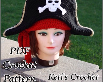 Crochet Pattern:Adult Pirate Hat,Pirate Hat Crochet Pattern,Crochet Hat Pattern,Pirate Costume Crochet Pattern,Halloween Costume,Pirate Hat