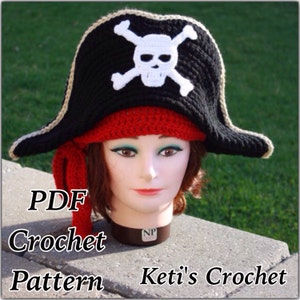 Crochet Pattern:Adult Pirate Hat,Pirate Hat Crochet Pattern,Crochet Hat Pattern,Pirate Costume Crochet Pattern,Halloween Costume,Pirate Hat