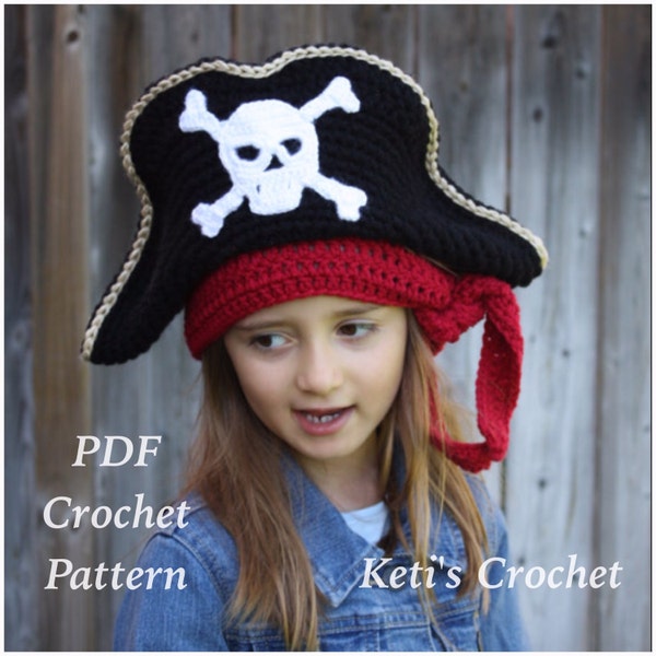 Crochet Pattern:Kids Pirate Hat,Pirate Hat Crochet Pattern,Crochet Pirate Hat Pattern,Crochet Costume Pattern,Pirate Costume Crochet Pattern