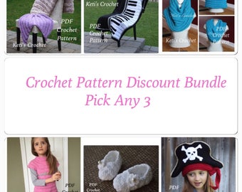 Pick Any 3 Crochet Patterns,Pattern Value Bundle,Crochet Pattern Discount,Designer Pattern Discount,Pattern Discount Package,Pattern Bundle