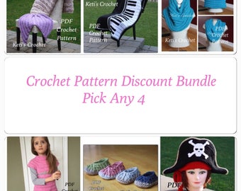 Pick Any 4 Patterns,Crochet Pattern,Pattern Value Bundle,Crochet Pattern Discount,Designer Pattern Discount,Pattern Discount Package,Pattern