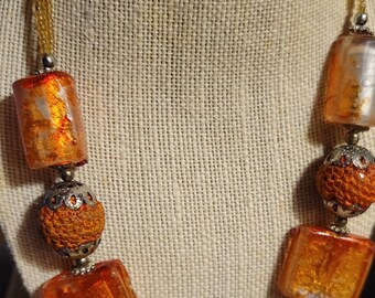 Vintage Chunky Orange Tone Beaded Necklace