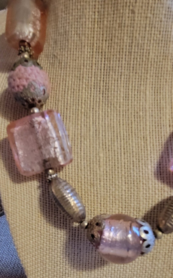 Vintage Chunky PINK Beaded Necklace - image 2