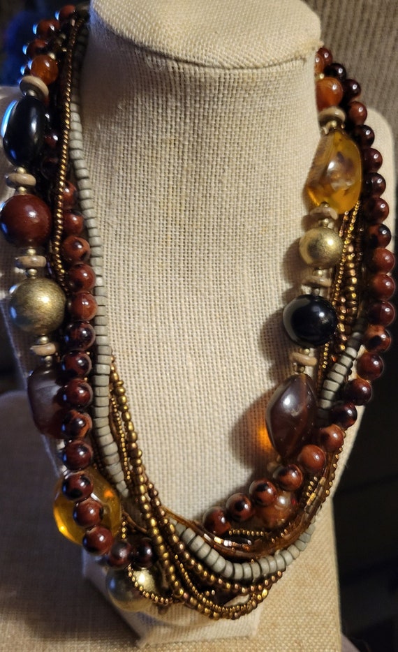 Vintage Earth Tone Chunky 12-strand Necklace