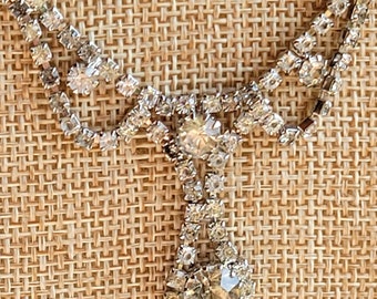 Vintage Rhinestone Necklace Silver Tone Bridal Wedding Sparkly
