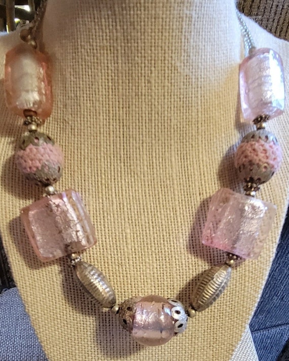 Vintage Chunky PINK Beaded Necklace - image 1