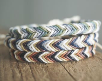 Braided Waxed Cotton Bracelet: Boho Bohemian Unisex Mens Womens Herringbone Adjustable Friendship Bracelet Handmade in Australia