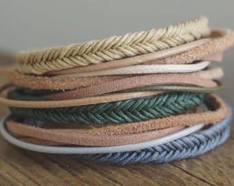 Handmade Boho Braided Cotton Leather Wrap Adjustable Bracelet: Multistrand Jewelry Handmade