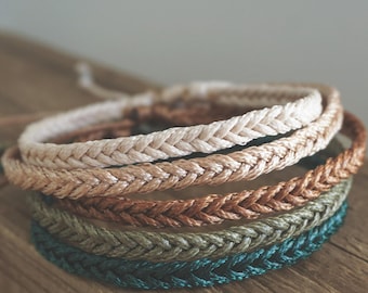 Braided Boho Wrap Adjustable Bracelet Anklet: Multicolour Waxed Cord, Surfer Beachy Slim Minimalist Style
