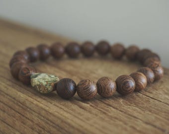 Boho Wood & Jasper Beaded Bracelet: Earthy Bohemian Handmade Jewelry Australia
