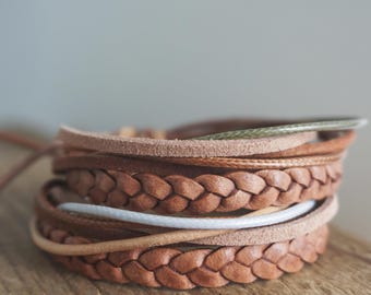 Braided Leather Cord Wrap Bracelet, Boho Multistrand Beach Woven Surfer Womens Mens Bracelet Handmade in Australia ByLEXY