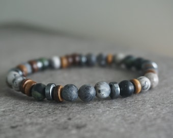 Boho Stretch Stack Bracelet: Wood & Jasper, Lavrikite Beads, Handmade in Australia