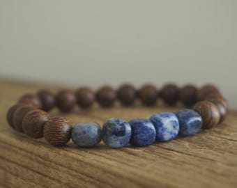 Boho Sodalite & Wood Beaded Stretch Stack Bracelet - Handmade in Australia