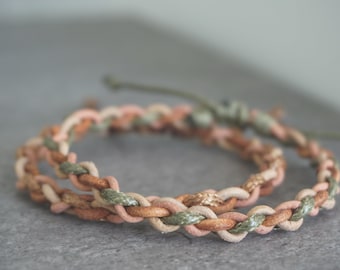 Boho Braided Leather Bracelet: Rustic Green Brown Wrap, Handmade in Australia