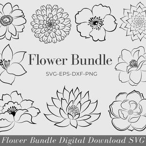 Floral Line Art Outline Flower Clipart, Hand Drawn Vector Flowers, Botanical, Wedding Graphic, For Cricut And Silhouette, Commercial Use image 1