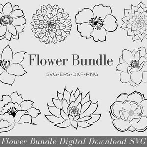 Floral Line Art - Outline Flower Clipart, Hand Drawn Vector Flowers, Botanical, Wedding Graphic, For Cricut And Silhouette, Commercial Use!