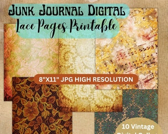 Lace Junk Journal Printable Pages, Digital Lace Collage Sheets, Digital Junk Journal Kit, Vintage Lace Printable Paper, Lace Embellishment